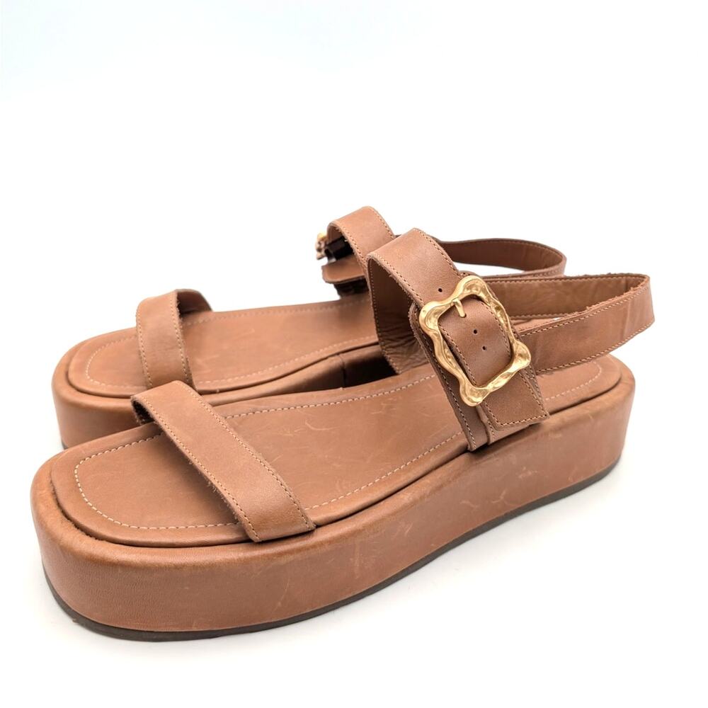 Schutz Wavy Ankle Strap Platform Sandals Women's Leather Brown Size US9.5B EU40